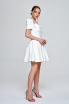 Fiyonk Yaka Mini Beyaz Elbise - 2