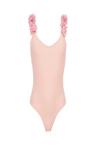 After Party Nude Kids Swimsuit With Pink Chiffon Flowers Straps - 0