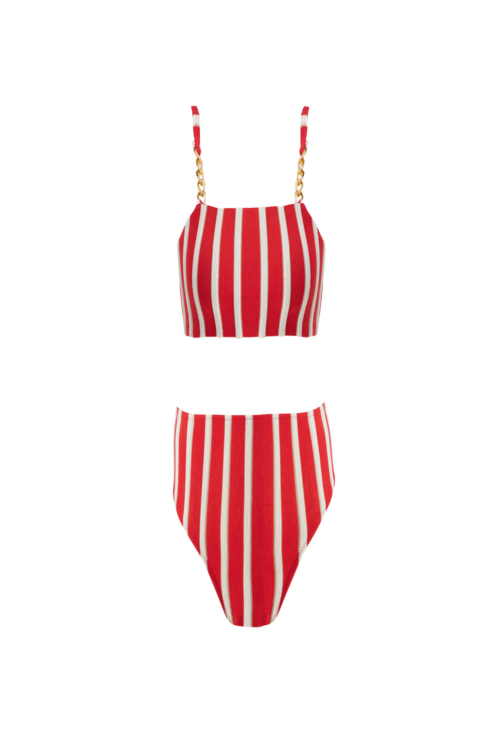 Maria Red Stripe Kids Bikini With Gold Chain Straps - 0