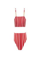 Maria Red Stripe Kids Bikini With Gold Chain Straps - 0