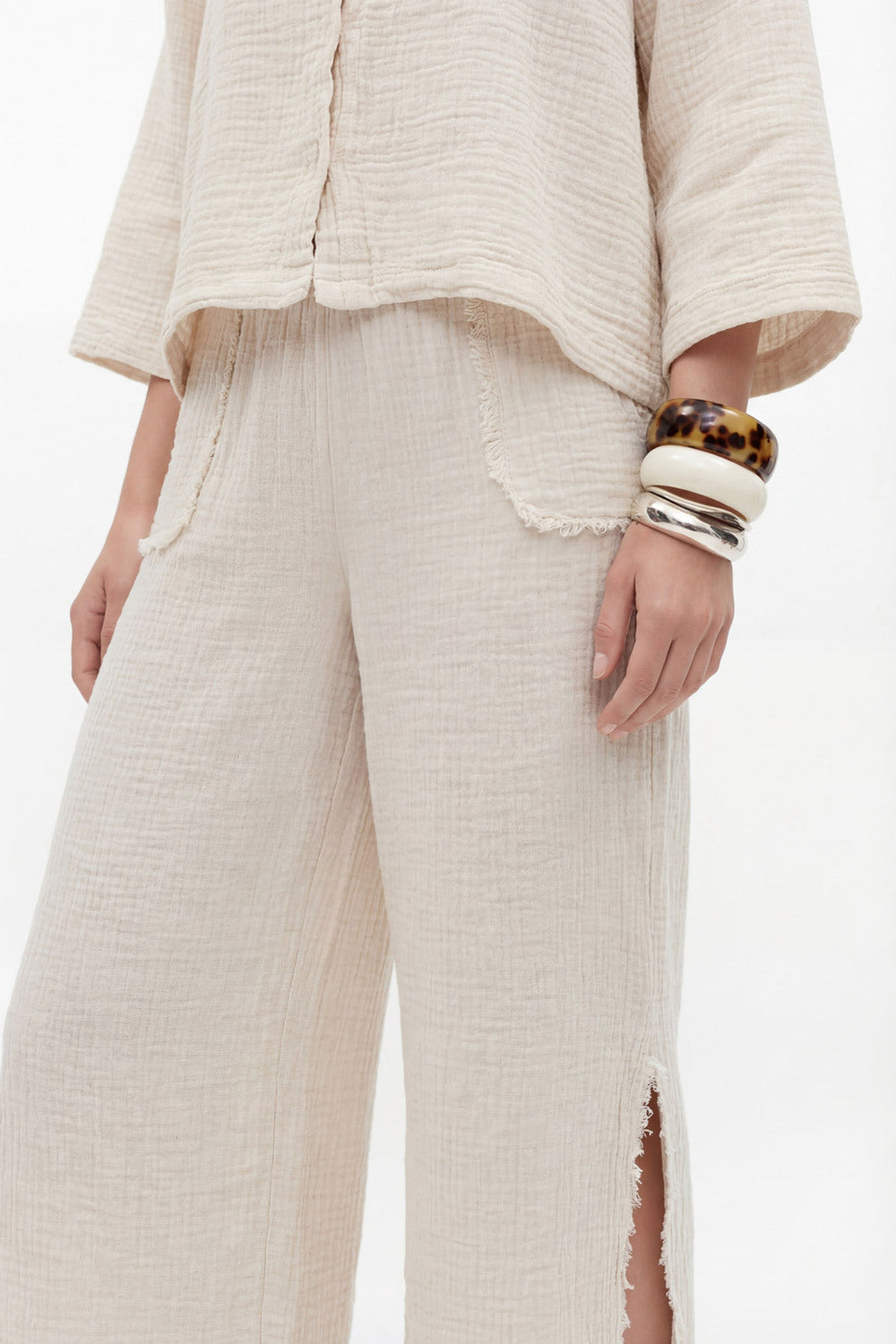 Crinkle Linen Yırtmaçlı Pantolon - 2