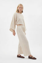 Crinkle Linen Palazzo Pantolon - 0