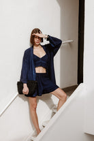 Keten Navy Kısa Kimono - 1
