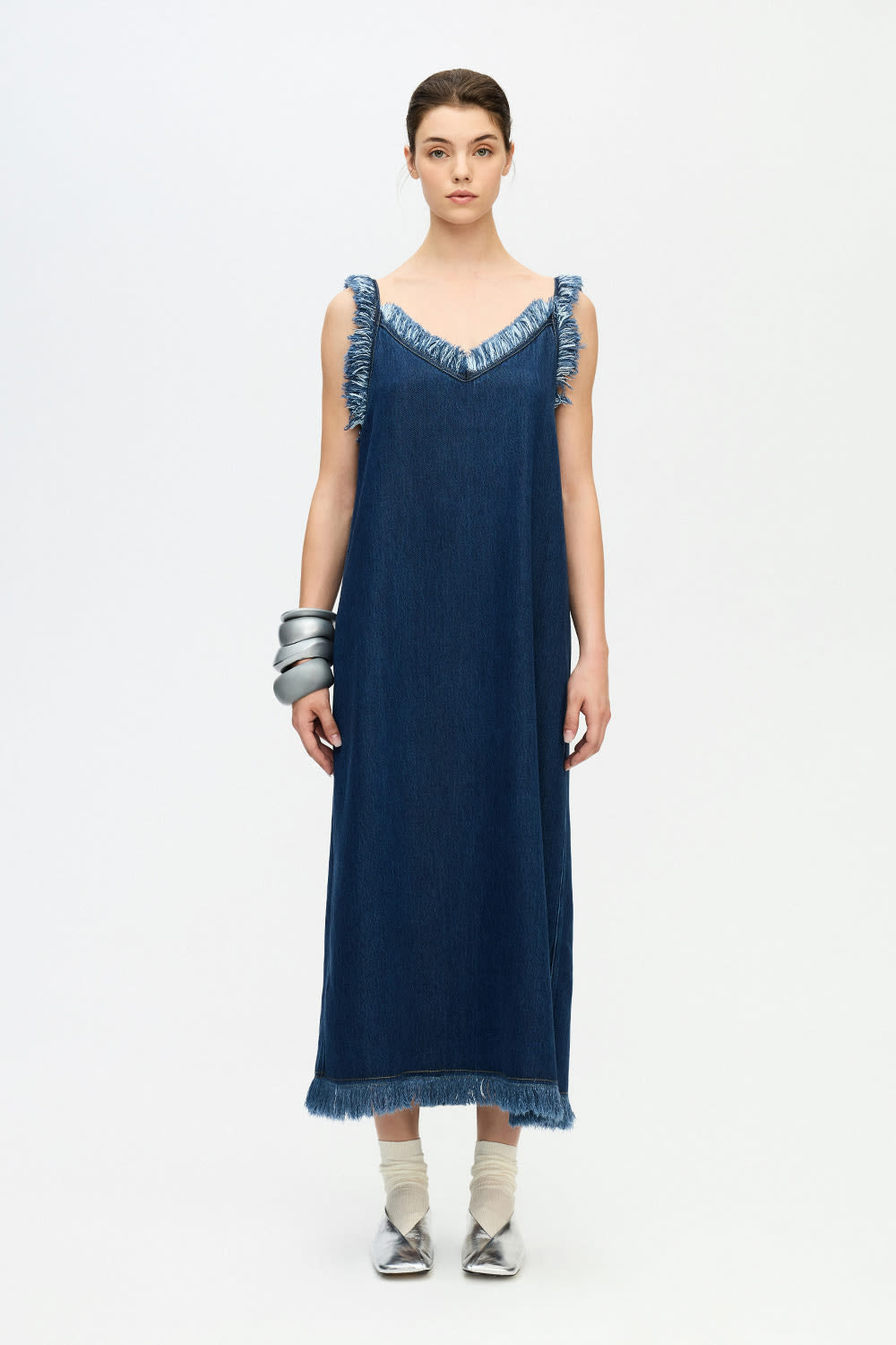 Denim Askılı Elbise - 2