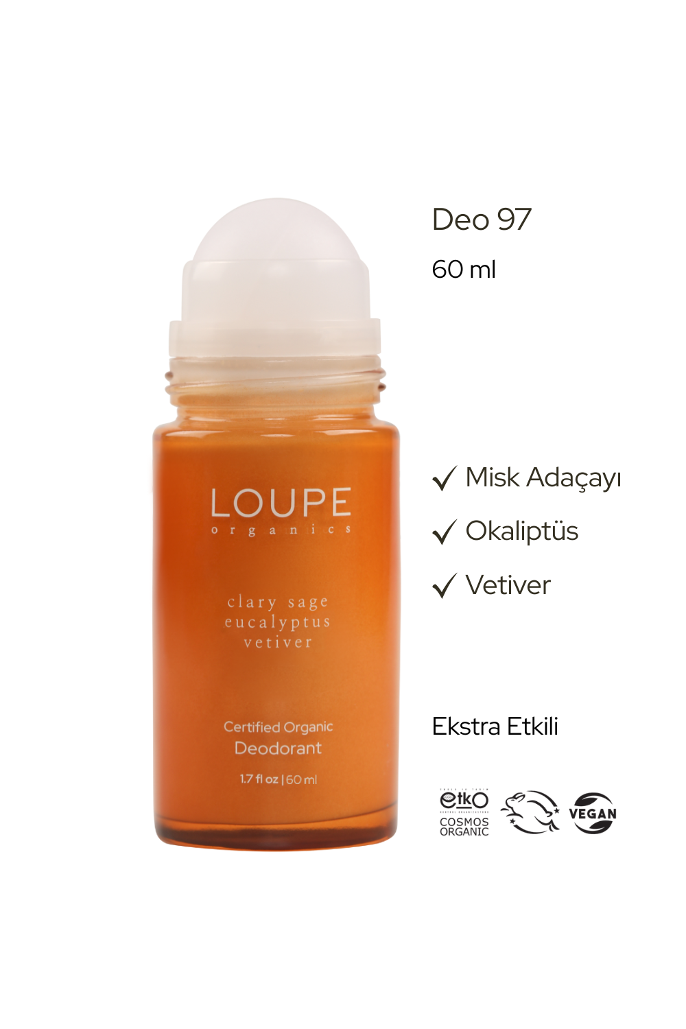 Deo97 60ml | Misk Adaçayı Okaliptüs Vetiver | Organik Unisex Deodorant Roll-On - 1
