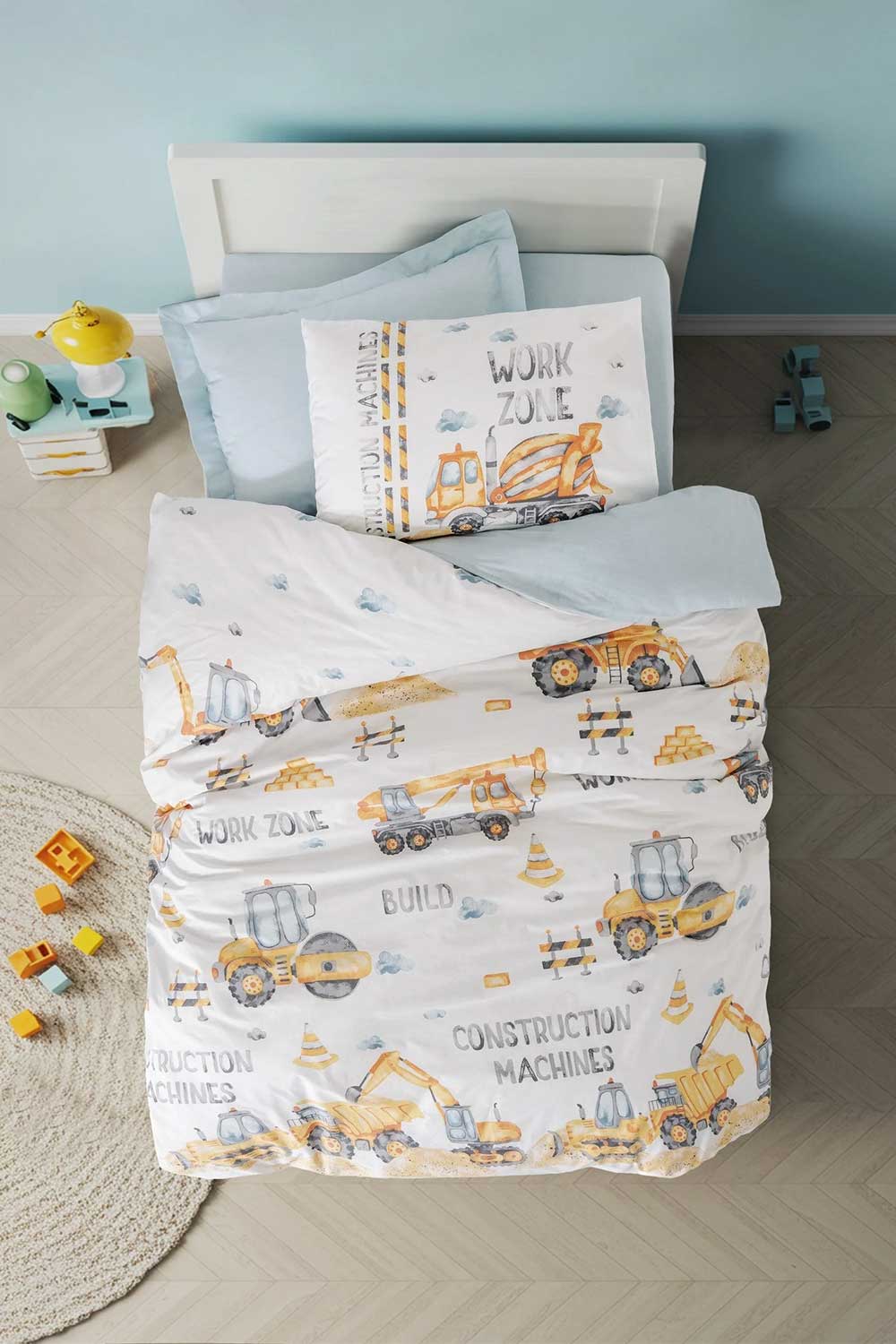 Junior Tek Kişilik Lastikli Çarşaflı Nevresim Takımı Buildo Mavi - 0