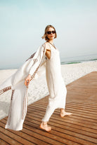 Crinkle Linen Kahverengi Baskılı Kimono - 4