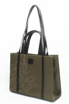 Embroidered Khaki Leather Tote - 5