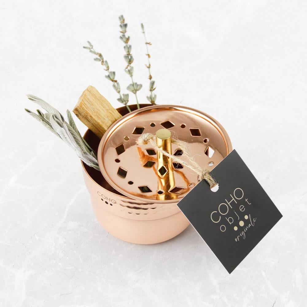 Coho Box Lux Dövme Bakır Mini Tütsülük & Adaçayı & 3 Palo Santo Hediye Seti - 3