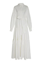 Katmanlı & Fırfırlı Off-White Poplin Gömlek Maxi Elbise - 1