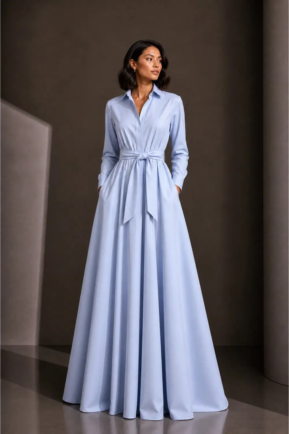 Mavi Poplin Maxi Boy Tam Daire Elbise - 0