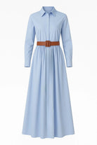 Mavi Poplin Maxi Boy Tam Daire Elbise - 1