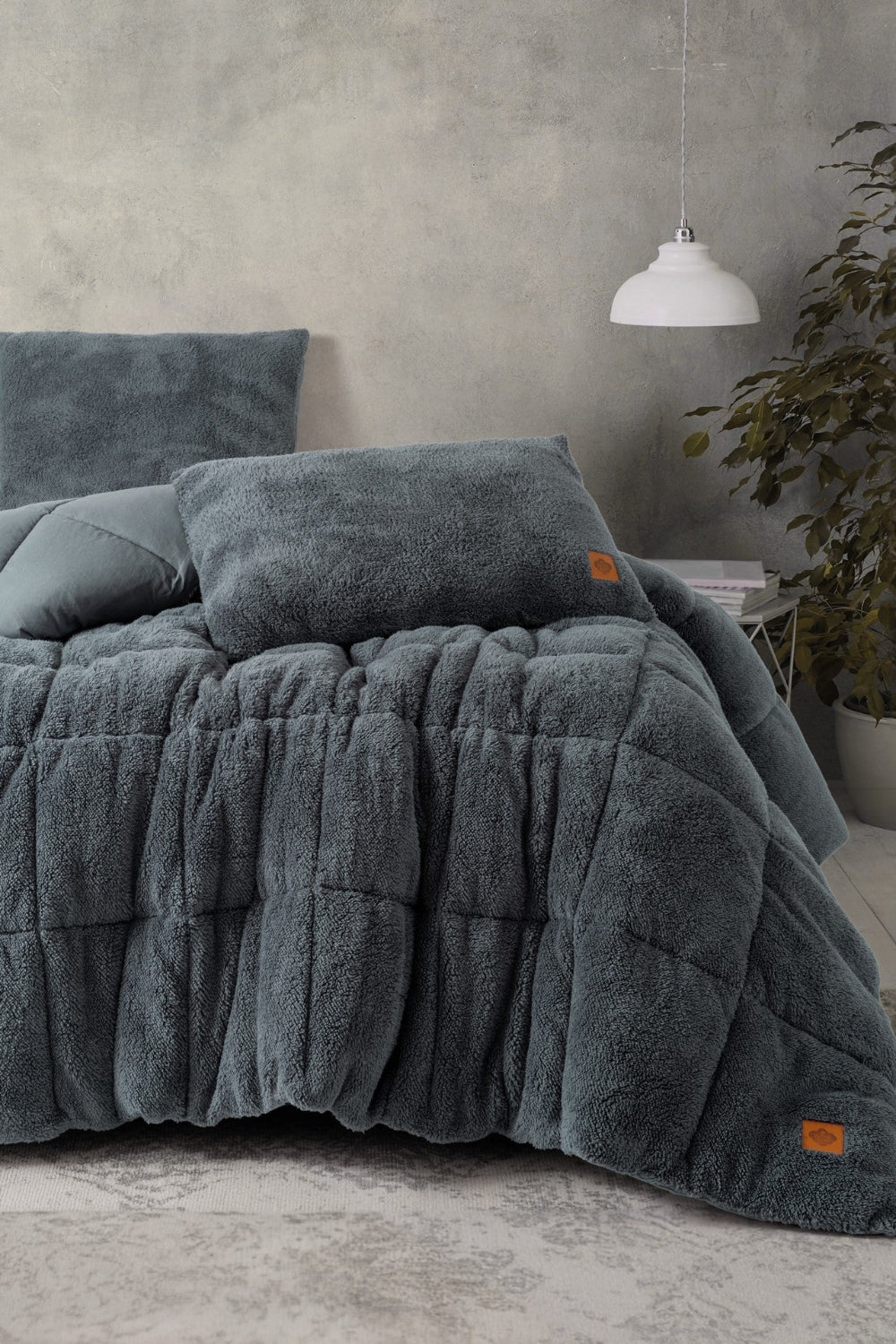 Çift Kişilik Peluş Yorgan Seti Gri 195x215 Cm - 0