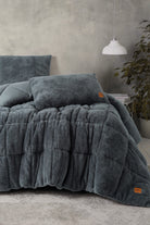 Çift Kişilik Peluş Yorgan Seti Gri 195x215 Cm - 0