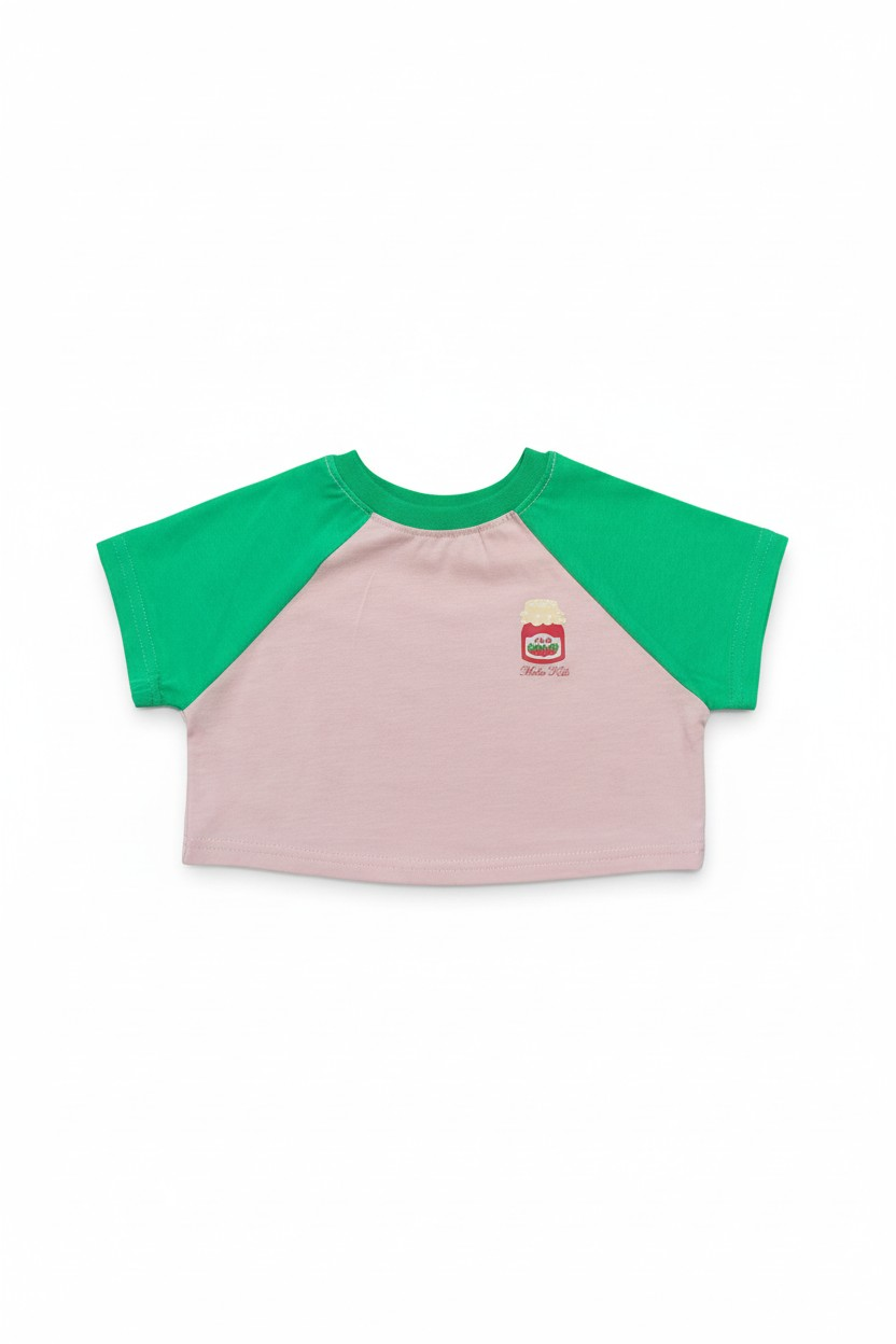 Jam Kontrast Detaylı Kız Çocuk Oversize Crop Tişört - 1