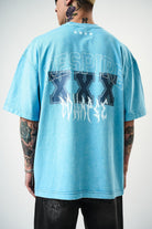 Respire Baskılı Yıkamalı Oversize T-Shirt Mavi - 3