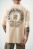 Erkek R Creative Nakışlı Oversize T-Shirt Bej - 3