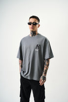 Erkek R Creative Nakışlı Oversize T-Shirt Füme - 2