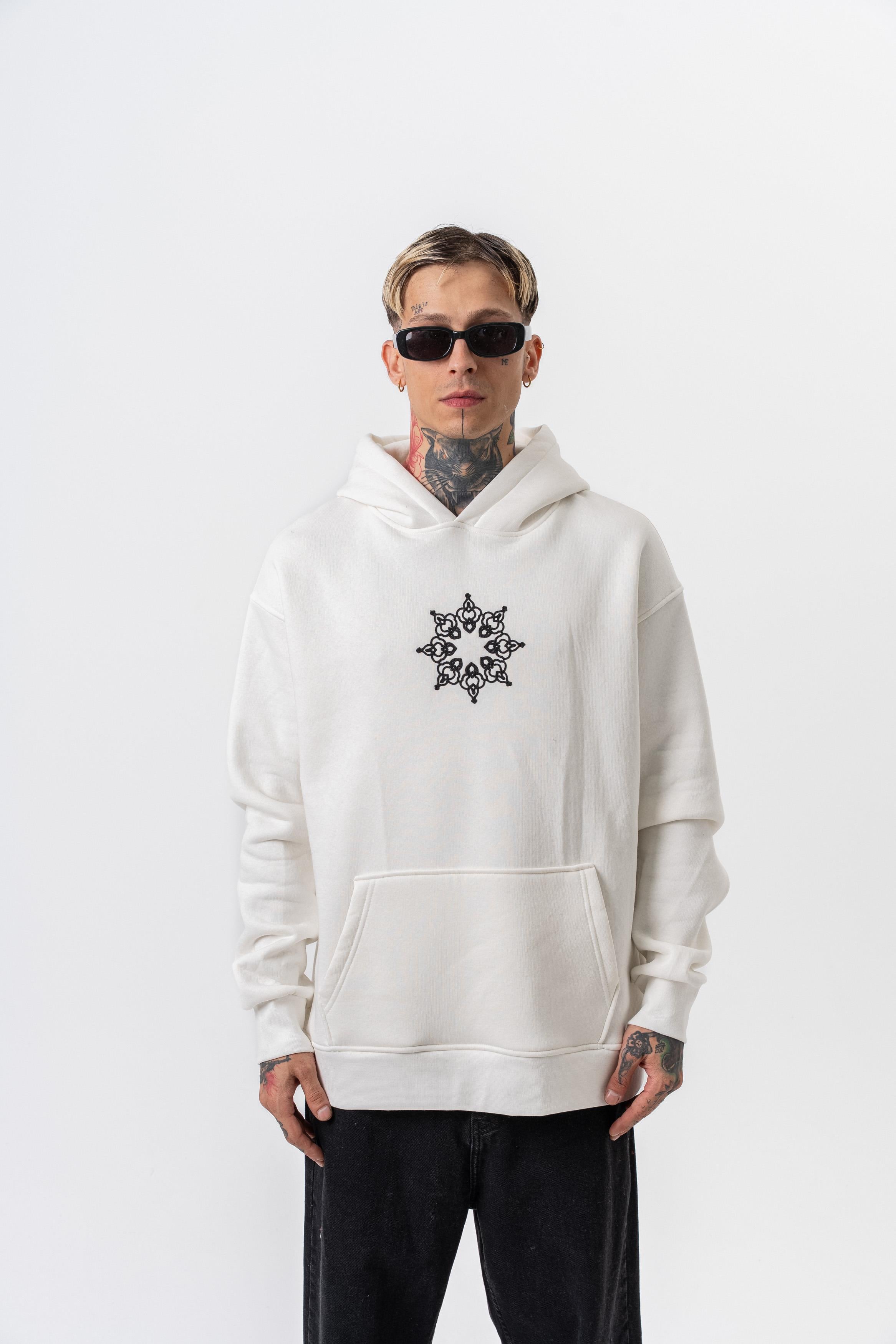 Erkek Itsbyzey Nakışlı Kapüşonlu Oversize Hoodie Ekru - 0