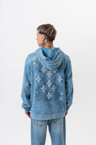 10 Baskılı Yıkamalı Kapüşonlu Oversize Hoodie - Mavi - 1