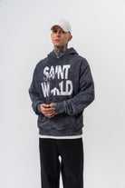 Erkek Star Baskılı Yıkamalı Kapüşonlu Oversize Hoodie Siyah - 0
