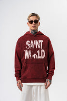 Erkek Star Baskılı Yıkamalı Kapüşonlu Oversize Hoodie Bordo - 0