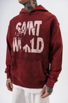 Erkek Star Baskılı Yıkamalı Kapüşonlu Oversize Hoodie Bordo - 4