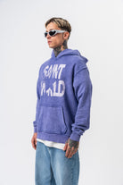 Erkek Star Baskılı Yıkamalı Kapüşonlu Oversize Hoodie Mor - 2