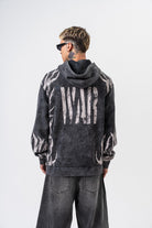 Erkek War Baskılı Yıkamalı Kapüşonlu Oversize Hoodie Siyah - 1