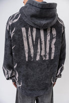 Erkek War Baskılı Yıkamalı Kapüşonlu Oversize Hoodie Siyah - 3