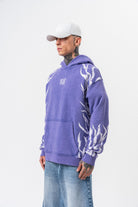 Erkek War Baskılı Yıkamalı Kapüşonlu Oversize Hoodie Mor - 2