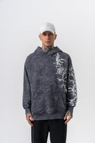 Erkek Far From Basic Baskılı Yıkamalı Kapüşonlu Oversize Hoodie Siyah - 0