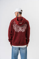 Erkek Mask Off Baskılı Yıkamalı Kapüşonlu Oversize Hoodie Bordo - 1
