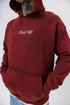 Erkek Mask Off Baskılı Yıkamalı Kapüşonlu Oversize Hoodie Bordo - 3