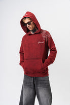 Fierce Baskılı Yıkamalı Kapüşonlu Oversize Hoodie - Bordo - 3