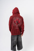 Fierce Baskılı Yıkamalı Kapüşonlu Oversize Hoodie - Bordo - 4