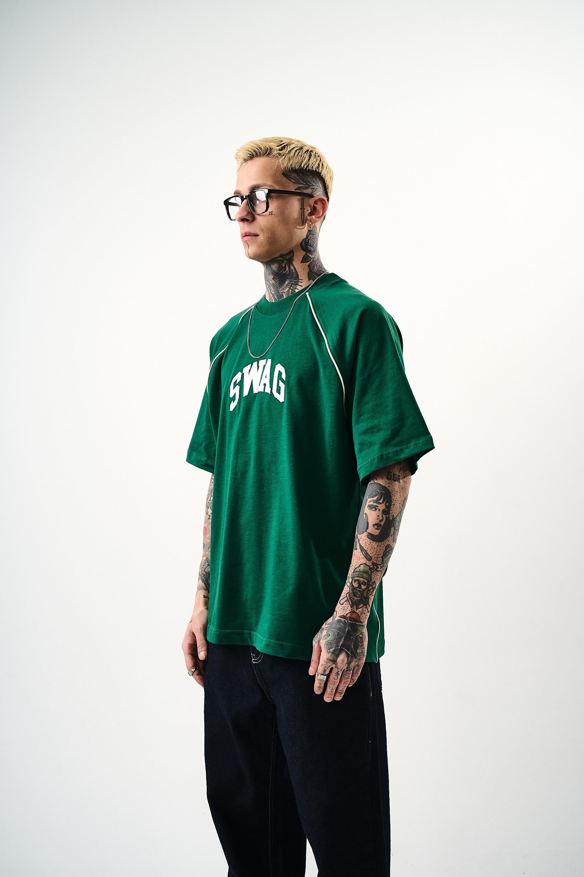 Erkek Swag Nakışlı Oversize T-Shirt Nefti - 2