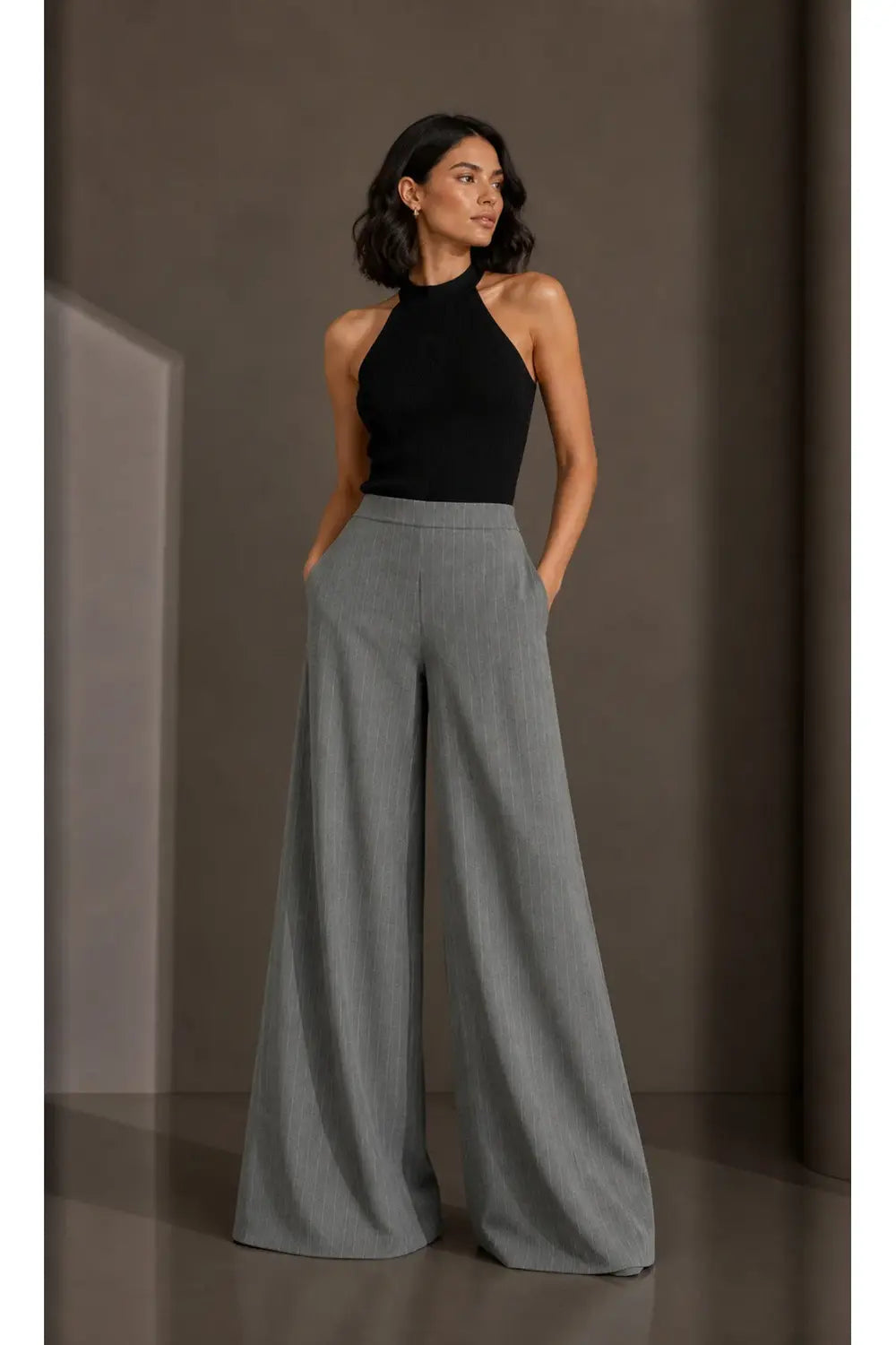 Antrasit Gri Yıkama Efektli Geniş Paça Şık/Casual Pantolon - 0