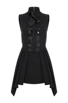 Cut-Out & Peplum Detaylı Frag Kolsuz Siyah Ceket - 0