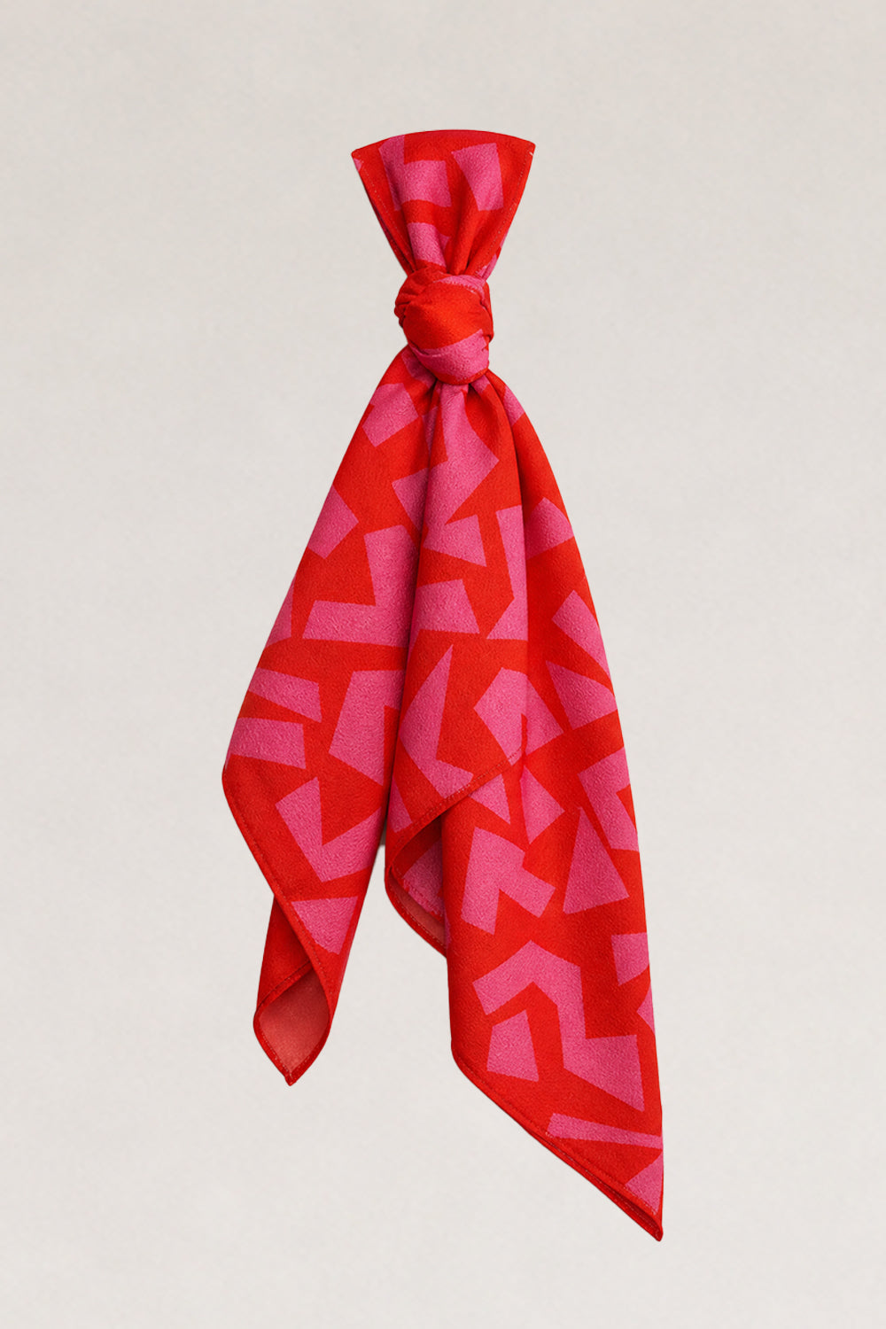 Kırmızı Zemin Pembe Geometrik Desenli Fular Bandana - 0