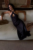 Siyah Keten Elbise - 2