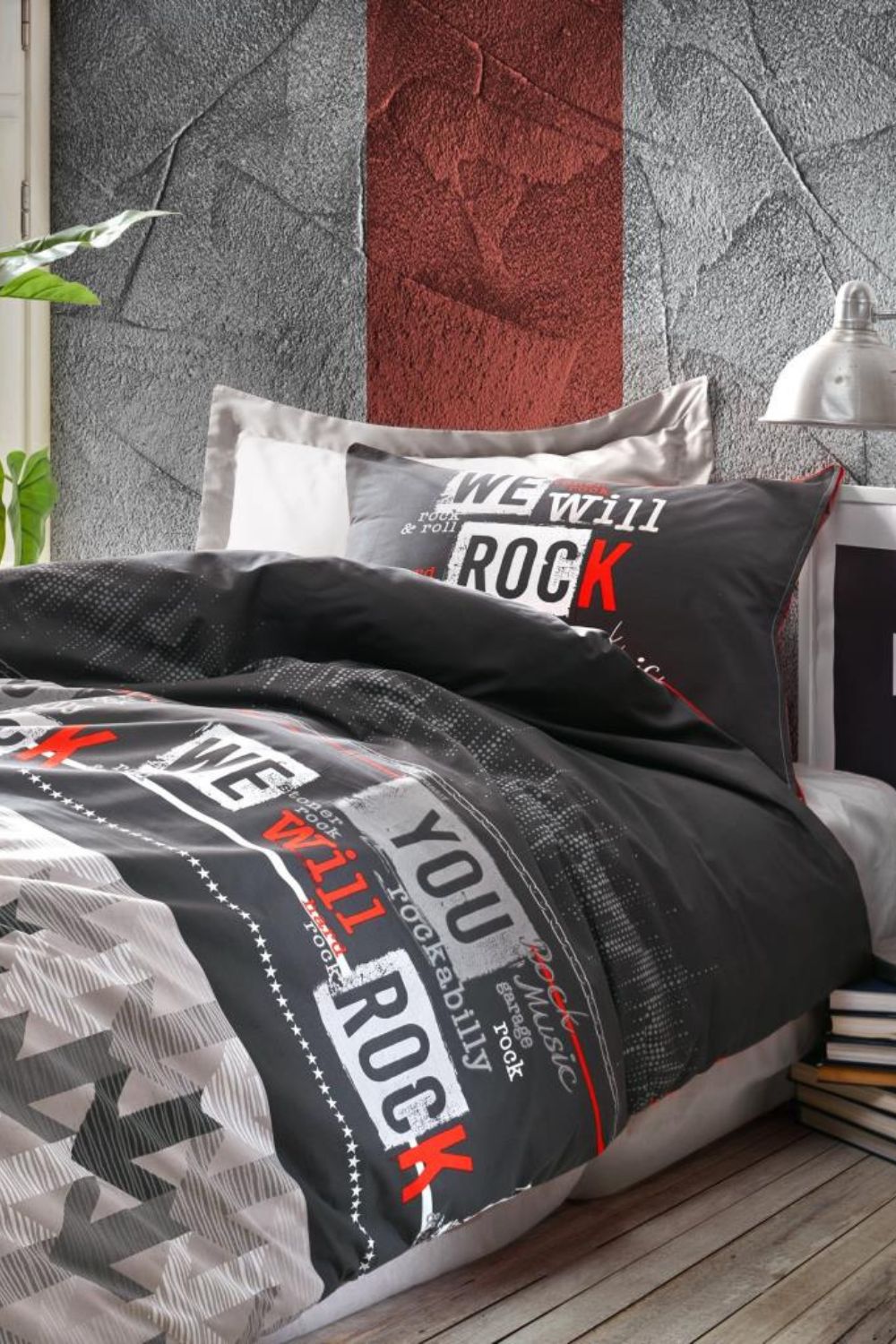 Genç Odası Tek Kişilik Nevresim Takımı Rock Kırmızı - 1