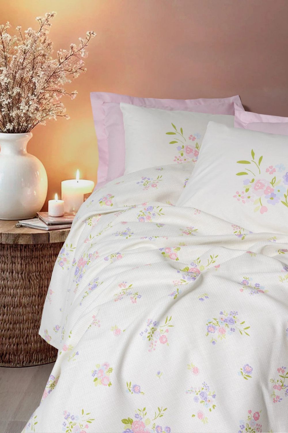 Estiva Çift Kişilik Pike Takımı Petal Pembe - 1
