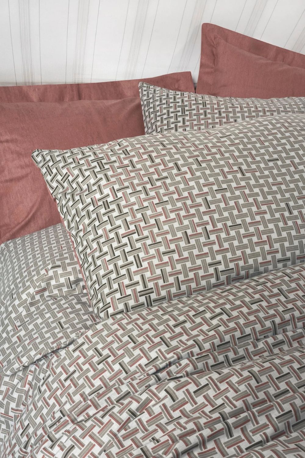Petite Çift Kişilik Lastikli Çarşaflı Nevresim Takımı Mote Kiremit - 1