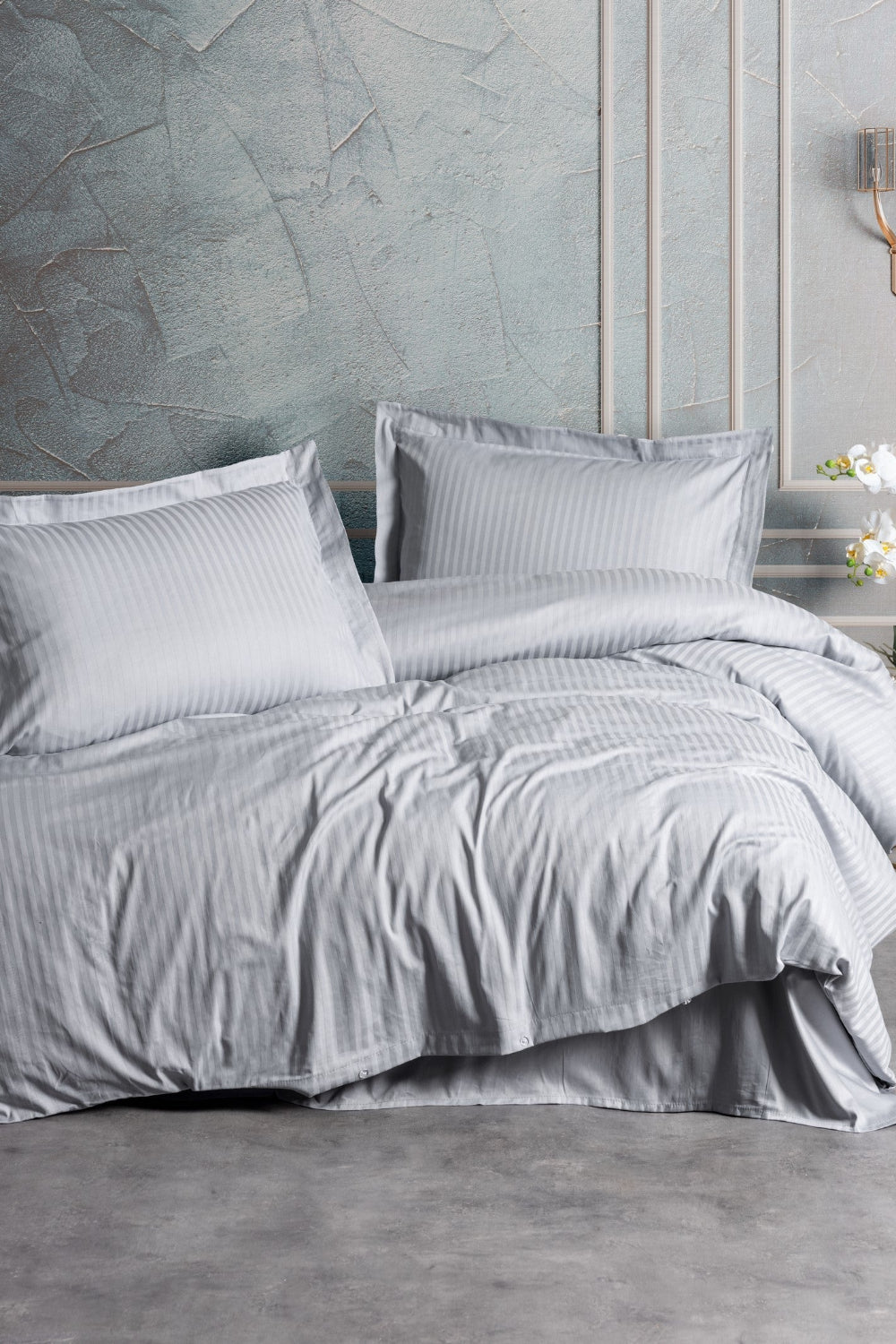 Elegant Stripe Saten Çift Kişilik Nevresim Takımı Gri - 0