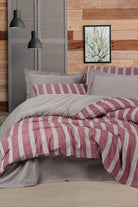 Ribbed Çift Kişilik Nevresim Takımı Bande Bordo - 0