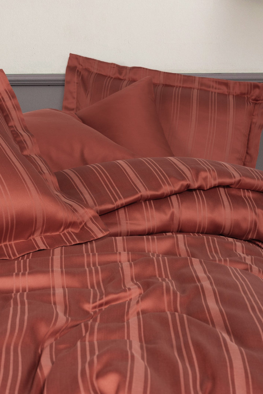 Smart Bambu Saten Çift Kişilik Nevresim Takımı Stripe Kiremit - 1