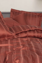 Smart Bambu Saten Çift Kişilik Nevresim Takımı Stripe Kiremit - 1