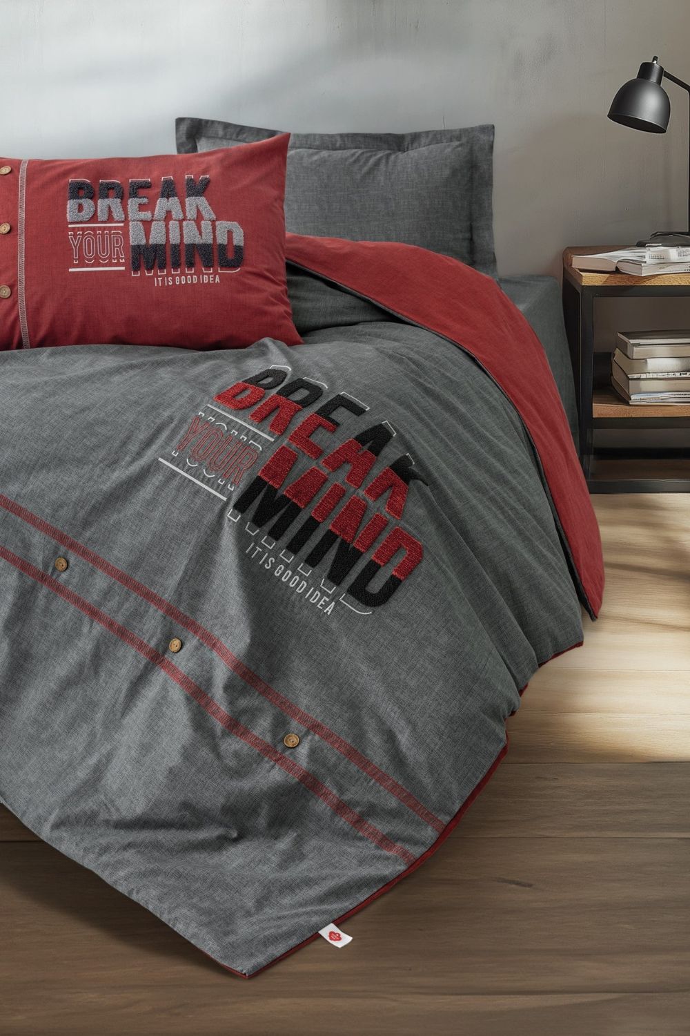 Mood Nakışlı Ranforce Tek Kişilik Nevresim Takımı Fracto Bordo - 0