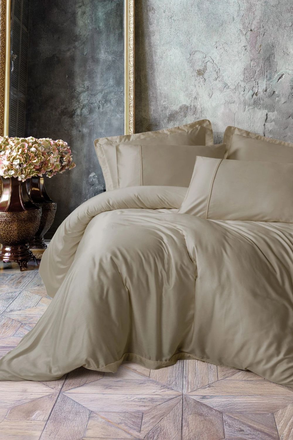 Silky Saten King Size Nevresim Takımı Bej - 0